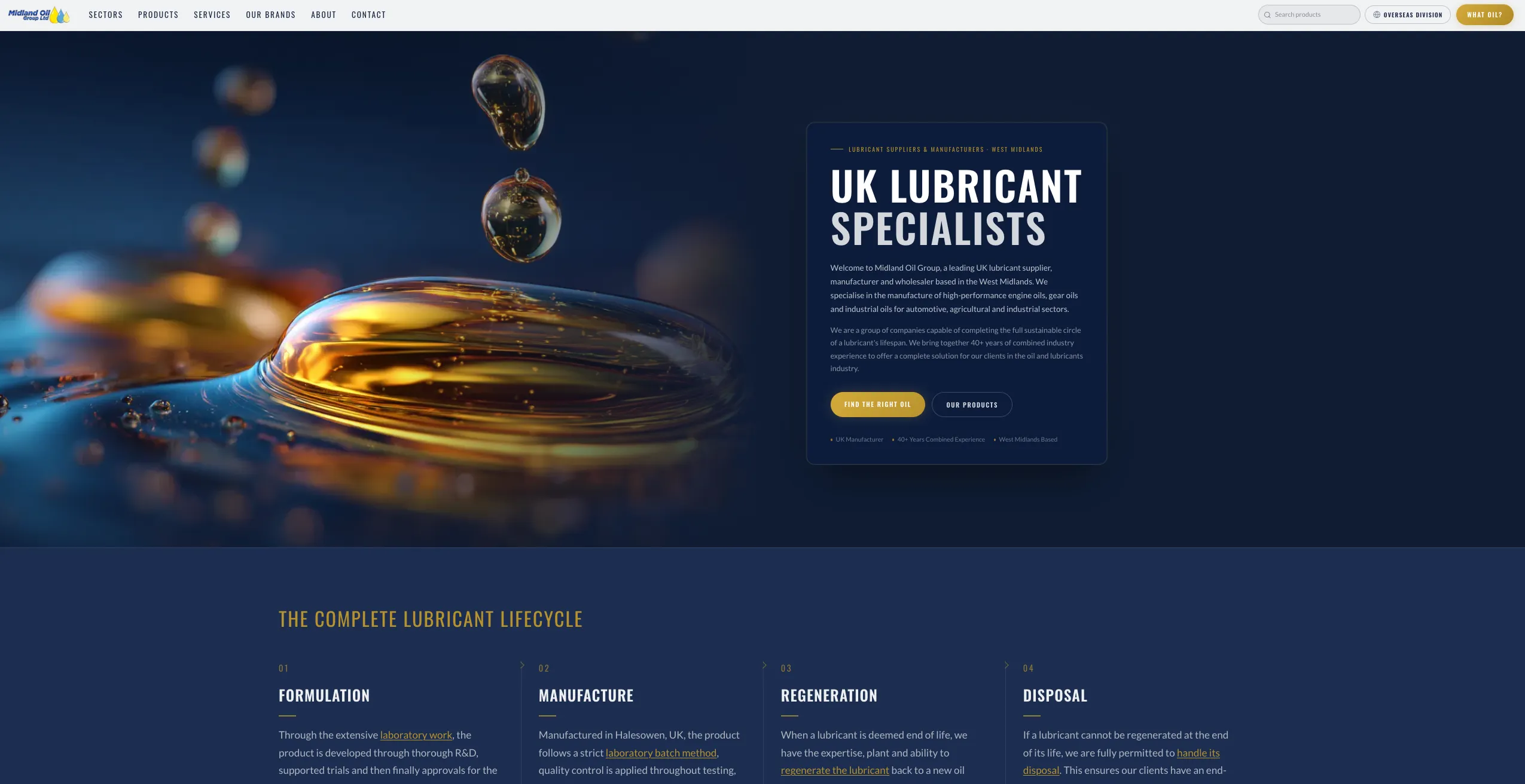 The new Midland Oil Group platform — custom-built with sector-first navigation and responsive design