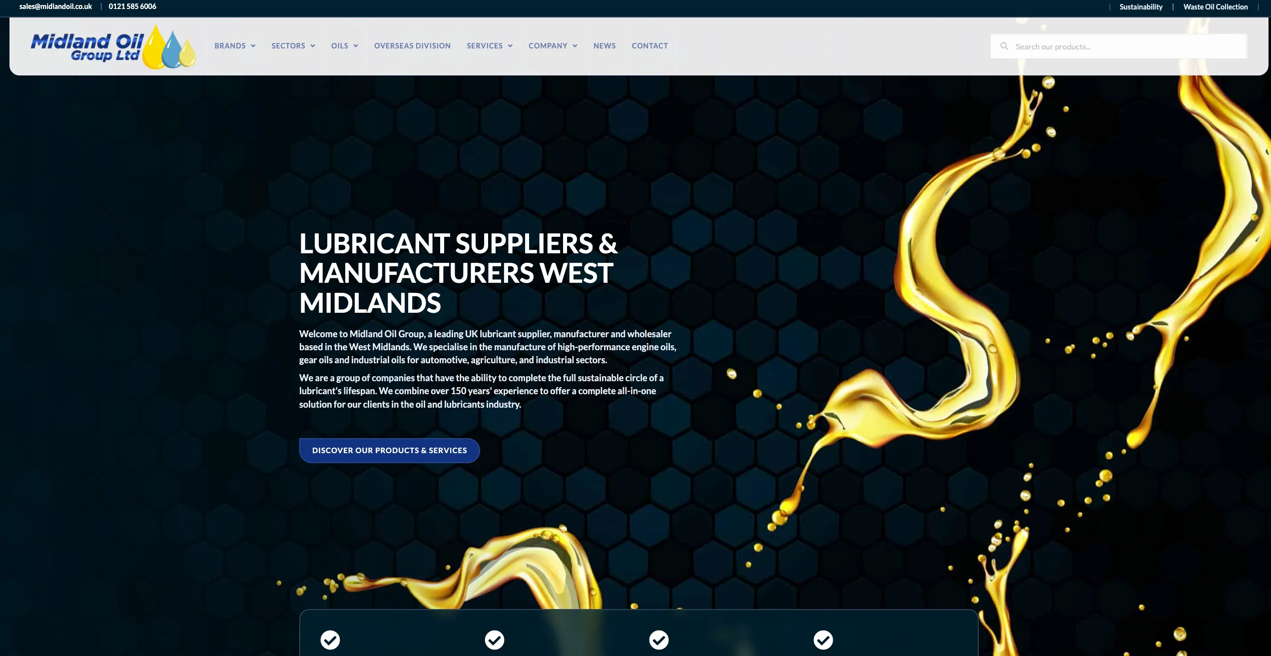 The old Midland Oil Group WordPress site — generic template, flat navigation, broken on mobile